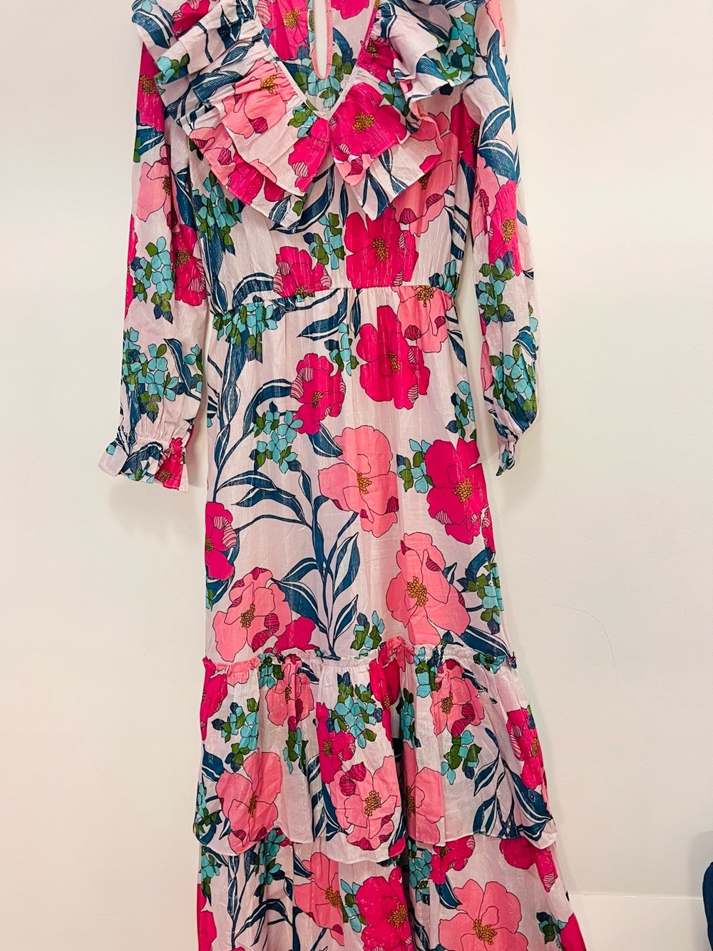 I.N.C Floral Ruffle Maxi Cotton Dress - Pink Floral- Sz S/M